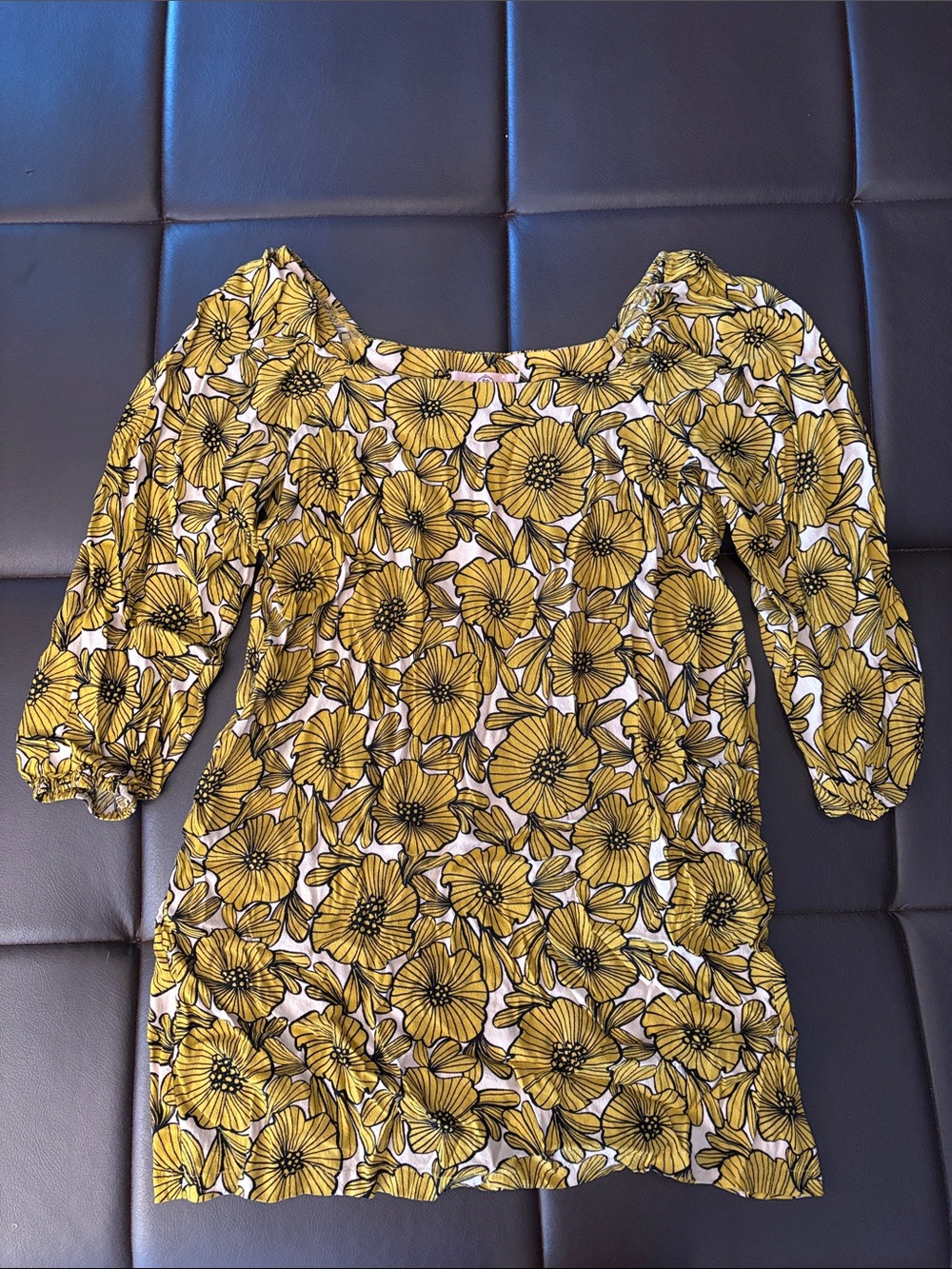 Anthropologie Yellow Floral Puff Sleeve Mini Dress